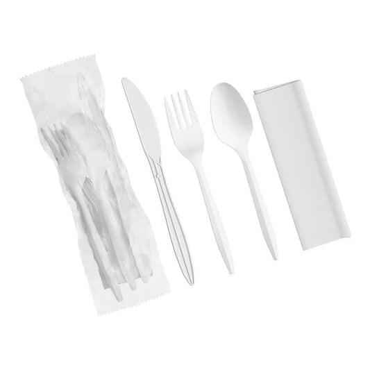 Heavy Plastic Meal Kit 4 (Fork, Knife, Soupspoon, Napkin) - 250 Set