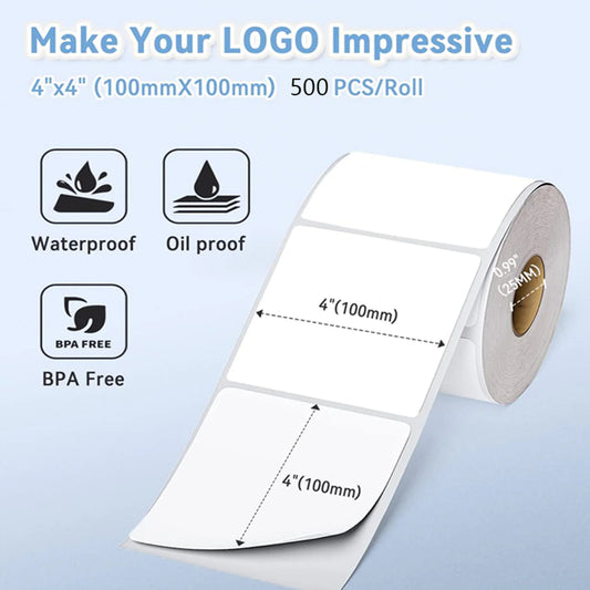 4" x 4" Direct Thermal Roll Labels - 500 Labels/Roll, 18 Rolls/Case