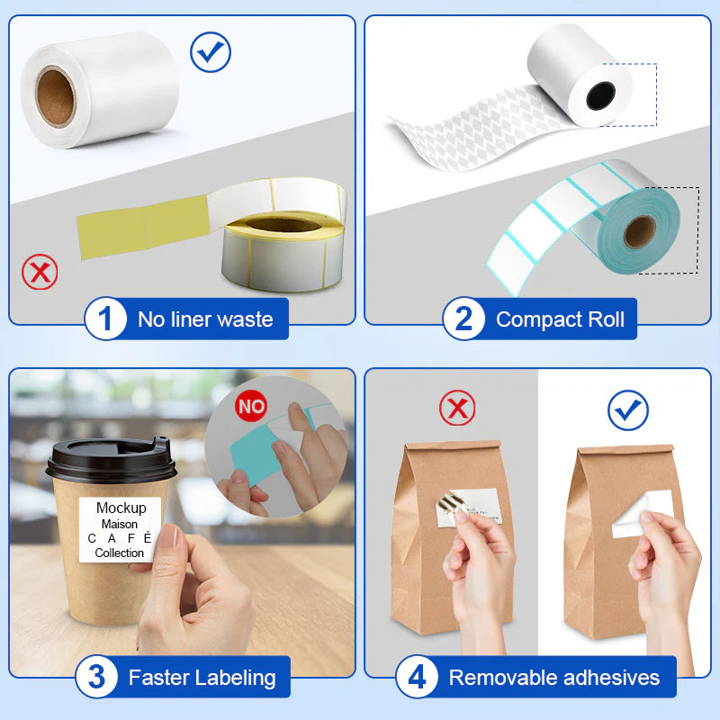1 1/2“ x 270' Sticky Linerless Thermal Label Rolls - 12 Rolls/Case