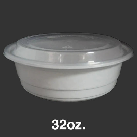 32 oz. Round Plastic Containers with Lids (729) - 150 Set