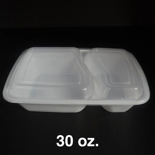 30 oz. Rectangular Plastic 2-Compartment Containers with Lids - 150 Set