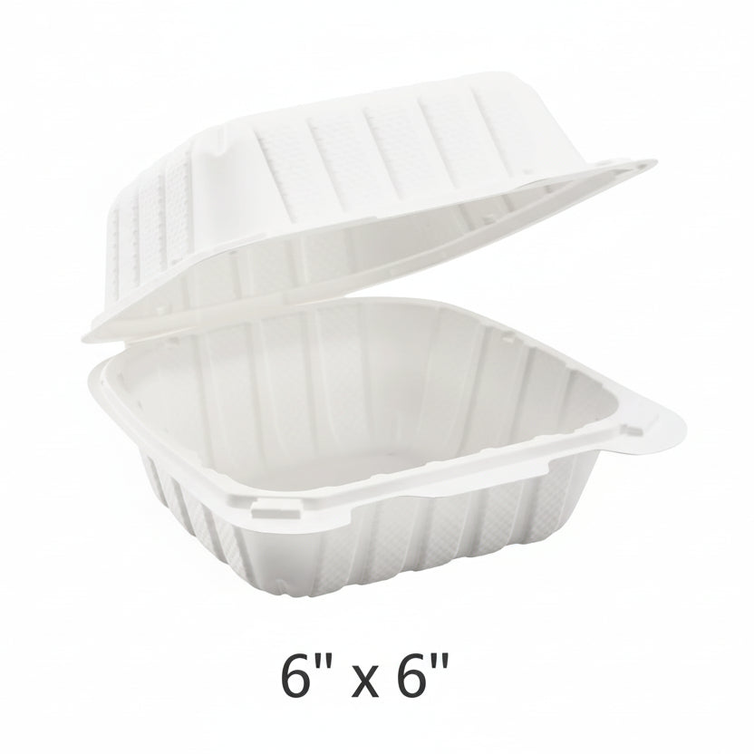 6" White Plastic Hinged Container (225) - 250/Case