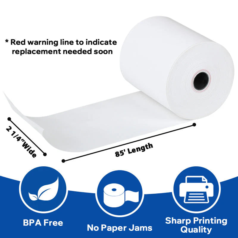 2 1/4" x 85' BPA Free Thermal Paper - 50 Rolls/Case