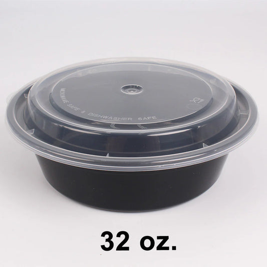 32 oz. Round Plastic Containers with Lids (729) - 150 Set