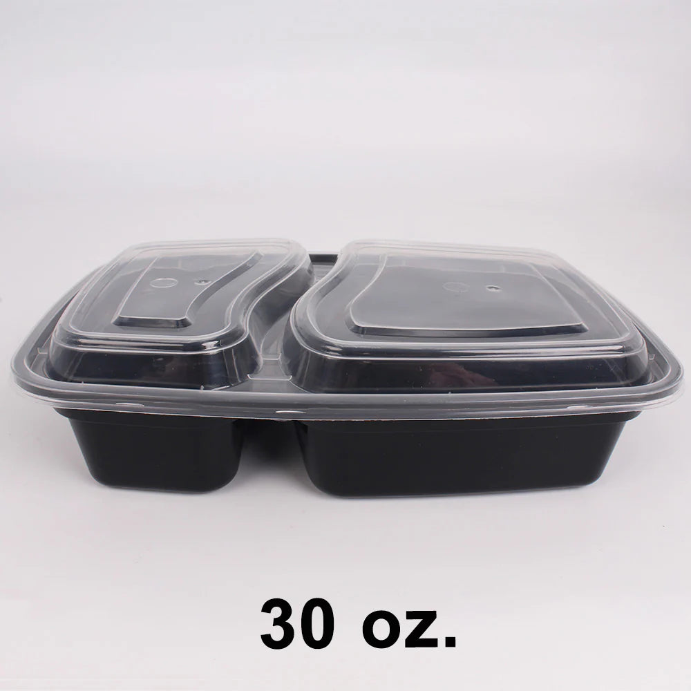 30 oz. 两格长方形塑料餐盒 带盖 - 150套