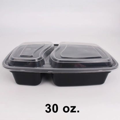 30 oz. 两格长方形塑料餐盒 带盖 - 150套