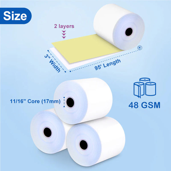 3" x 95' Carbonless 2-Ply Cash Register POS Paper Roll Tape - 50 Rolls/Case