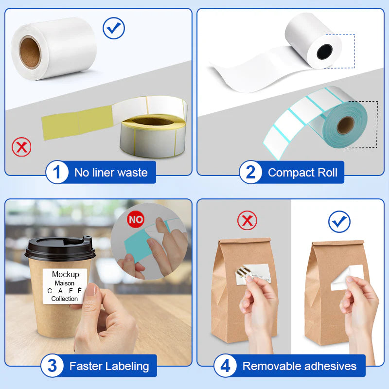 2 1/4“ x 170' Sticky Linerless Thermal Label Rolls (12 Rolls) - Full Coverage Adhesive