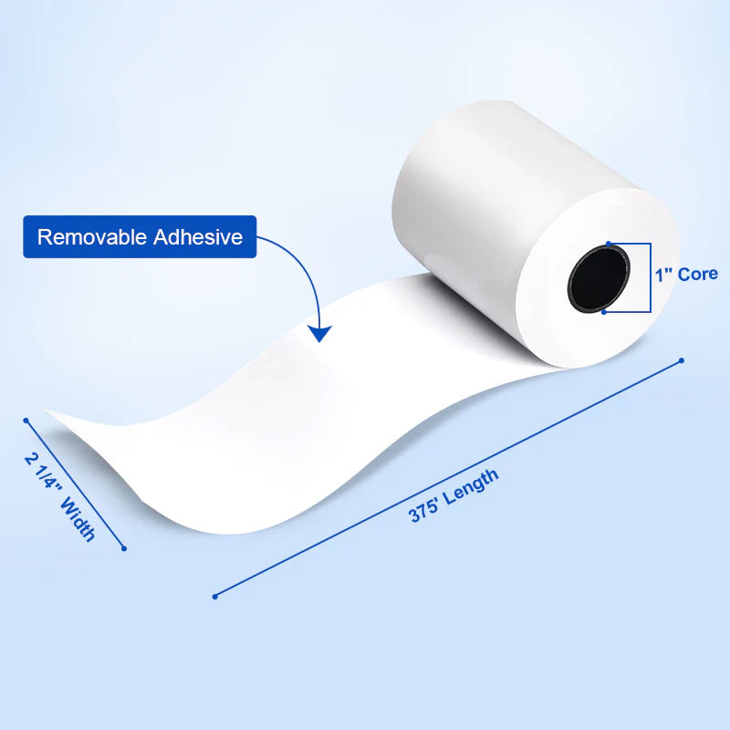 2 1/4“ x 375' Sticky Linerless Thermal Label Rolls (30 Rolls) - Full Coverage Adhesive