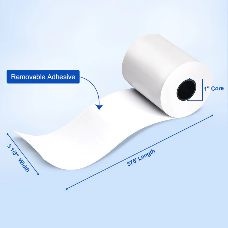 3 1/8“ x 375' Sticky Linerless Thermal Label Rolls (30 Rolls) - Full Coverage Adhesive
