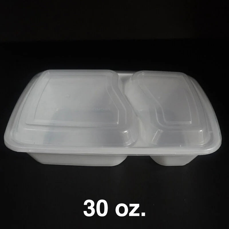 30 oz. 两格长方形塑料餐盒 带盖 - 150套