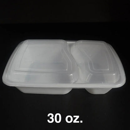 30 oz. 两格长方形塑料餐盒 带盖 - 150套