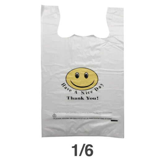 1/6 White Happy Face Plastic Shopping Bag - 160