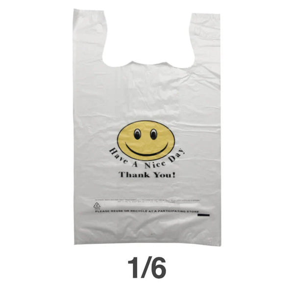 1/6 White Happy Face Plastic Shopping Bag - 160