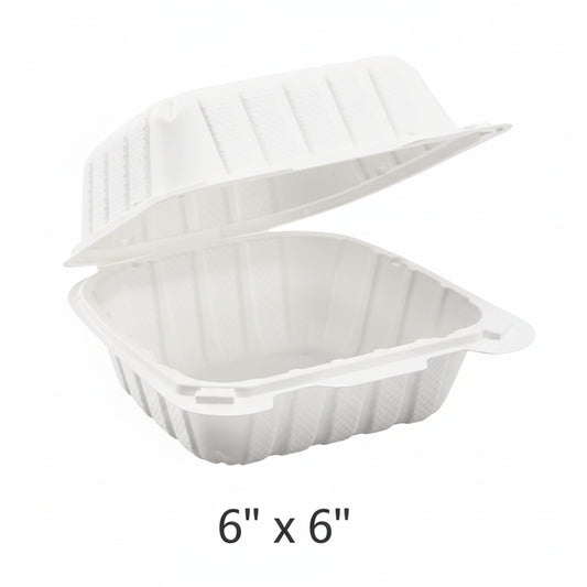 6" White Plastic Hinged Container (225) - 250/Case