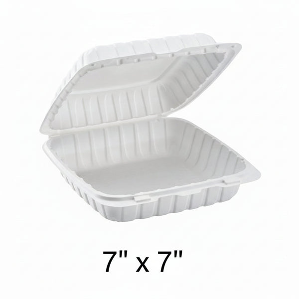 7" White Plastic Hinged Container (241) - 150/Case